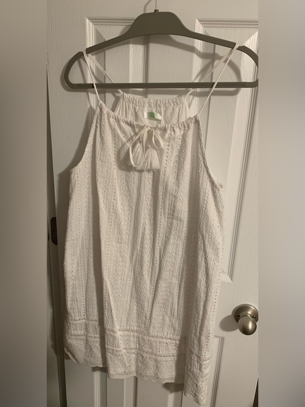 White Eyelet Tassel Halter Camisole Dress